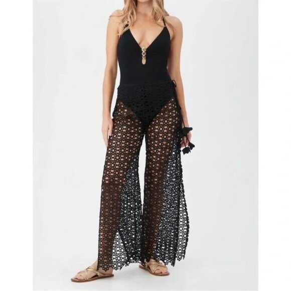 New Trina Turk Chateau Lace Black Swim Beach Pool Cover-Up Pants Medium NWT - Picture 3 of 9